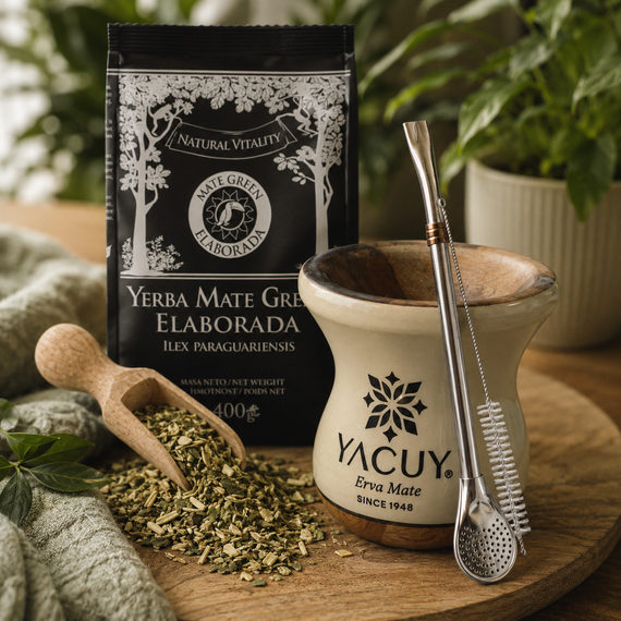 Zestaw Yerba Mate Green Elaborada 500g + Cuia Imbuia Yacuy
