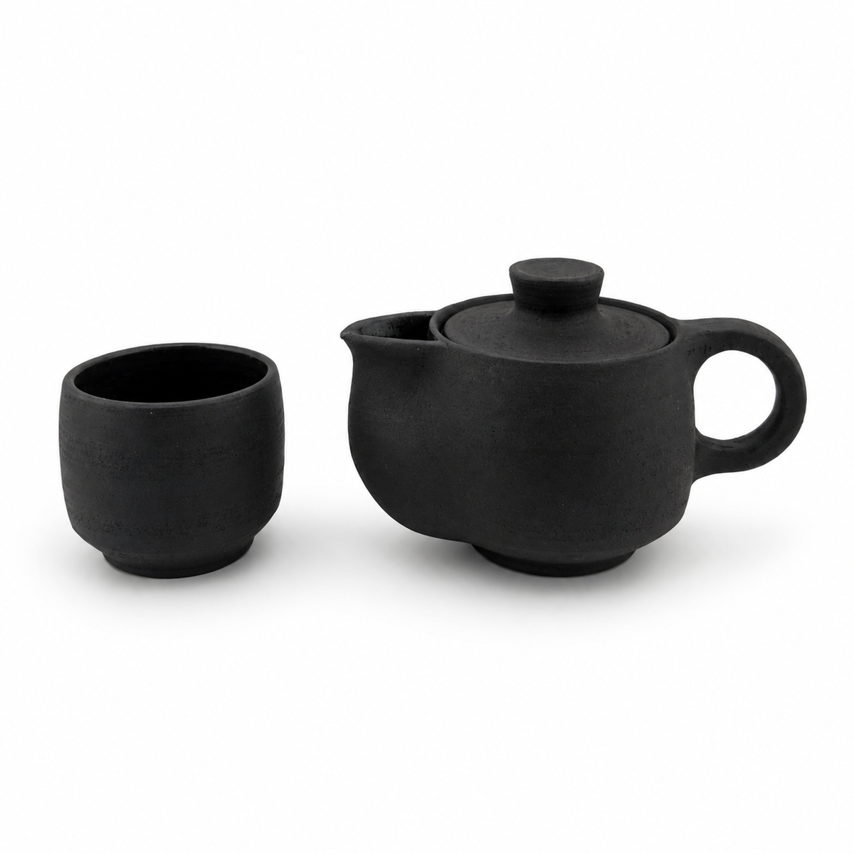 Miniaturowy ceramiczny zestaw do herbaty "Węgiel" – ręcznie wykonany dzbanuszek i czarka ml, 0.2 kg