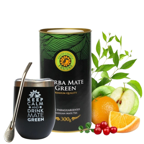 Zestaw Premium Yerba Mate Green FRUTAS 300g w puszce  Matero + Bombilla