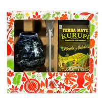 Zestaw prezentowy w ozdobnym pudełku z Yerba Mate Kurupi Menta Boldo 500g + Matero Marmol + Bombilla Liza
