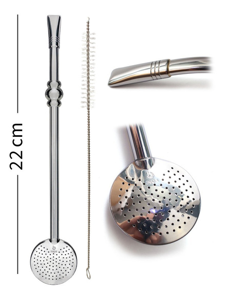 Bombilla Bortonaggio INOX 22 cm z potrójnym, stalowym pierścieniem wersja 208 - rozkręcana + szczoteczka