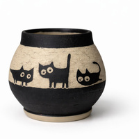 Matero ceramiczne toczone na kole "Black Cats" ~ 450 ml 