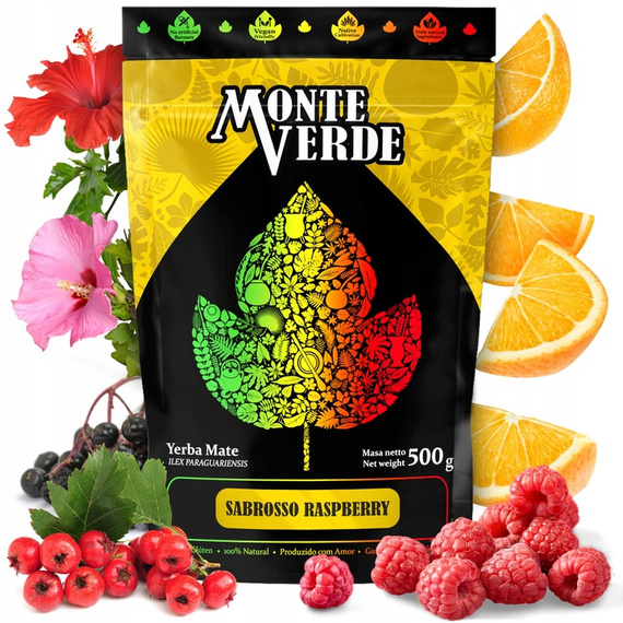 Zestaw Zestaw Yerba Mate Green Sabrosso Raspberry 500g Yerbomox + akcesoria