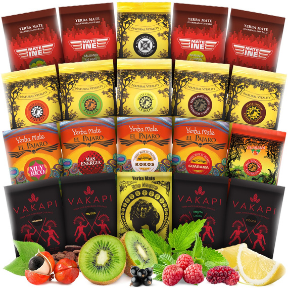 Zestaw 20x50g 1kg próbek yerba mate z owocami, ziołami różne rodzaje i smaki