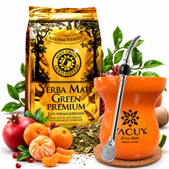 Zestaw Yerba Mate Green GOLD 400g Cuia Yacuy Bombilla LAGRIMA 22cm Prezent