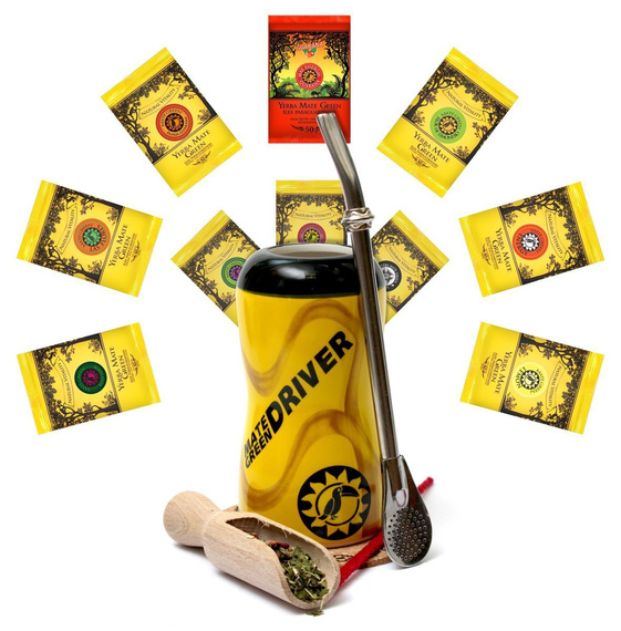 Zestaw do Auta 10x50g Yerba Mate Matero Driver Bombilla -50% TANIEJ!