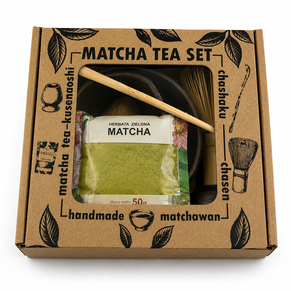 Rustykalny Matcha Tea Set z ceramiką inspirowaną dawnym rzemiosłem w pudełku na prezent