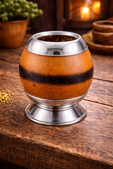 Tykwa do yerba mate Argentina podwójnie okuta - jasny brąz