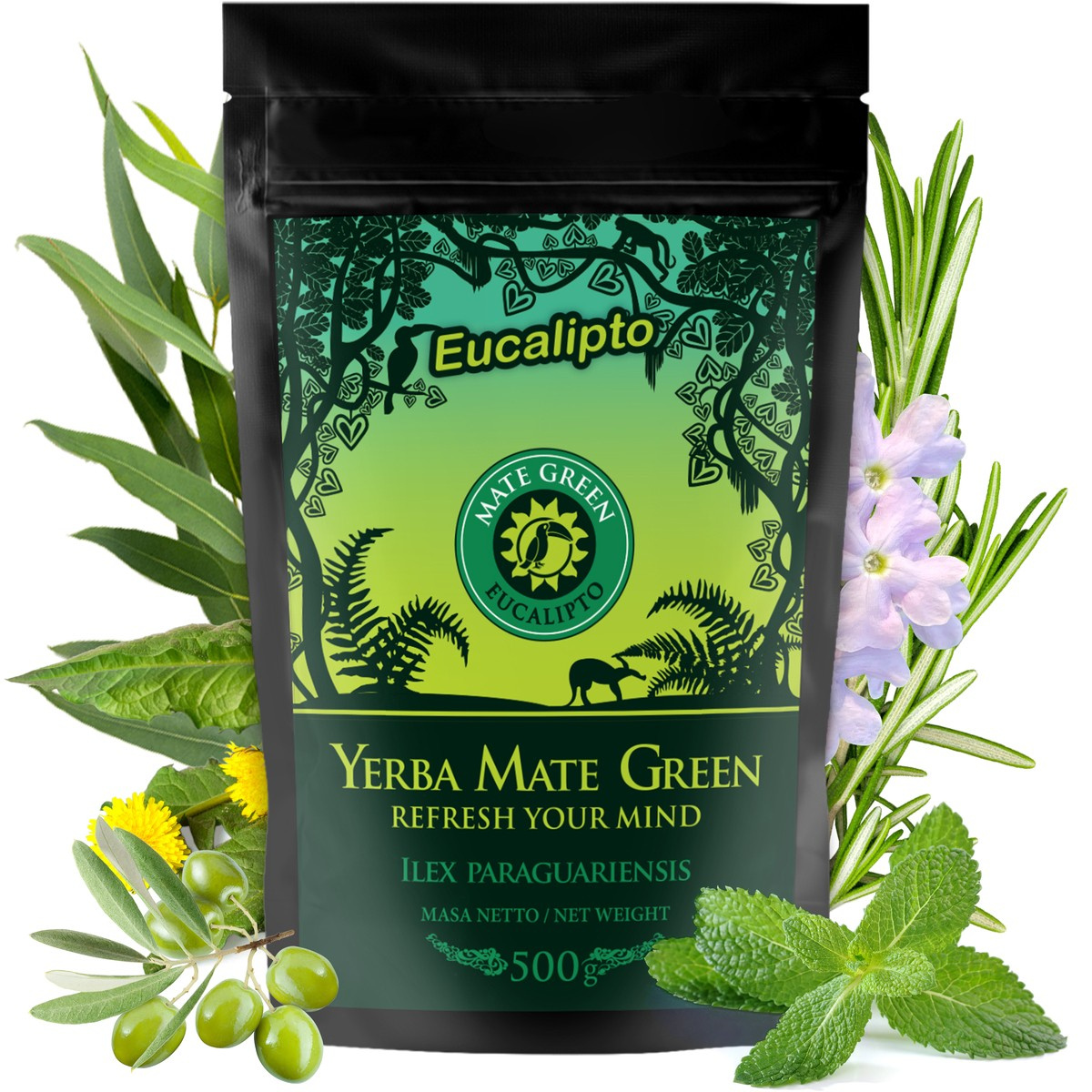 Yerba Mate Green Eucalipto 500g lapacho mniszek werbena rozmaryn, 0.5 kg