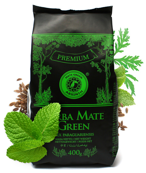 Zestaw Yerba Mate Absinth 400g + Matero Tykwa Ceramiczna Hoja Turkusowa + Bombilla