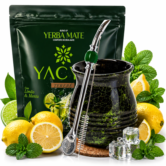 Miętowy Zestaw Yerba Mate Yacuy Lemon Mint + Matero Roches + Bombilla