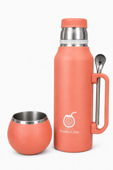 Termos SET DE MATE PLUS Brzoskwiniowy YERBA MATE 1,3 L + TYKWA + BOMBILLA