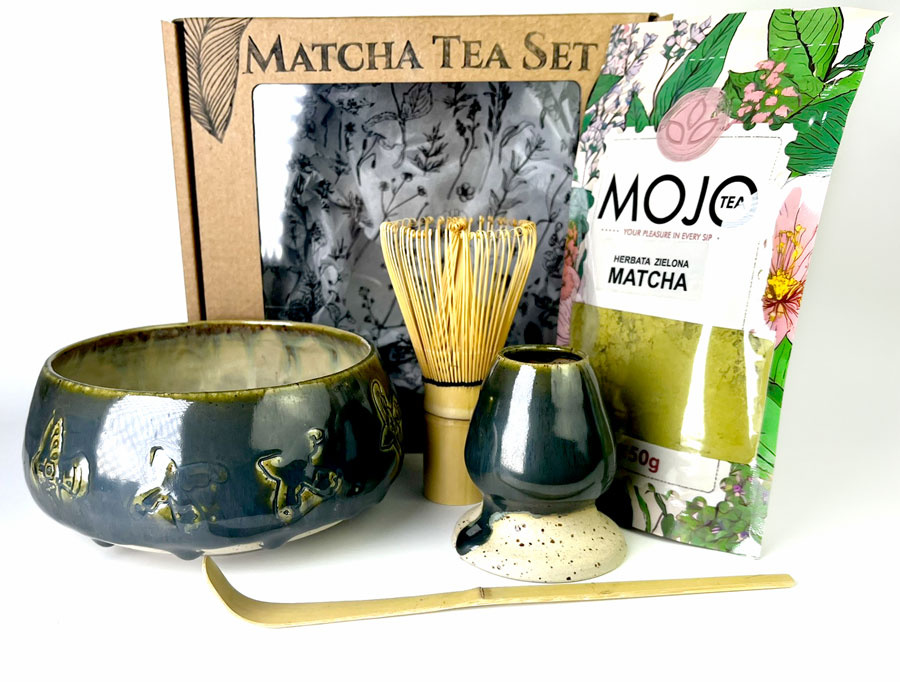 Zestaw Matcha Tea Set "Ludowe Ptaki" z ceramicznymi akcesoriami handmade w pudełku na prezent, 0.46 kg