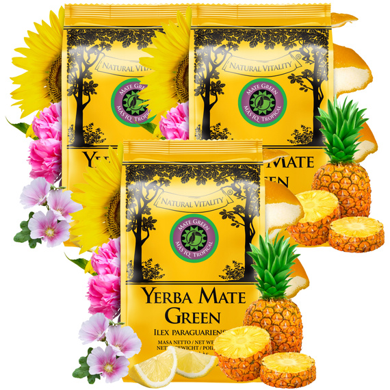 Zestaw Yerba Mate Green MAS IQ Tropical 600g Ananas MOC TROPIKÓW 3x200g