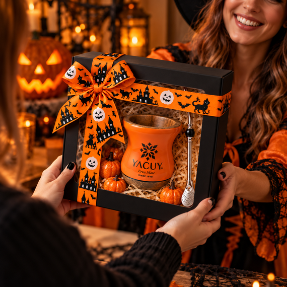 Zestaw Halloween Yerba Mate Yacuy Cuia Dynia Bombilla 22cm Pudełko Prezent