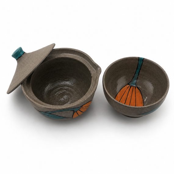 SHIBORIDASHI ceramiczny zestaw do herbat liściastych –  dzbanuszek i czarka handmade