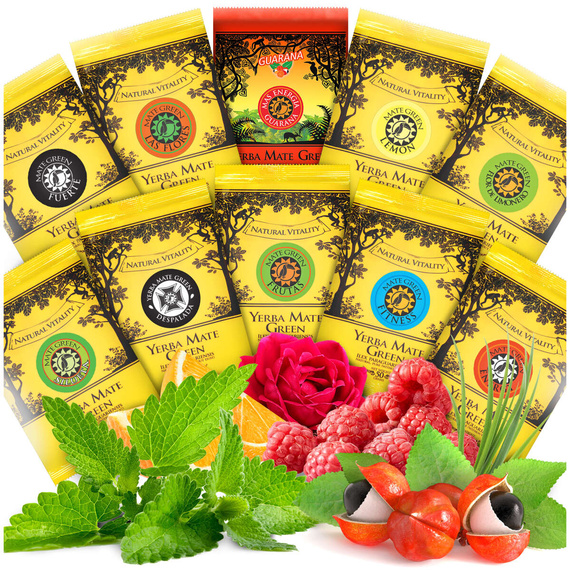 Zestaw Yerba Mate na start różne smaki i rodzaje + akcesoria 10 x 50 g/500g