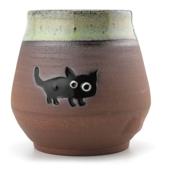 NIEWYPAŁ Matero ceramiczne toczone na kole Kocur 270-330 ml - wybrzuszenia/nierówności