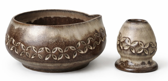 Ceramiczny zestaw do przygotowania herbaty Matcha - Miseczka i Podstawka pod Chasen 