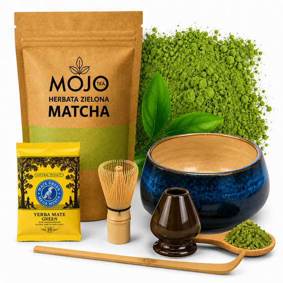ZESTAW PREZENTOWY 7 SZT DO HERBATY MATCHA ZESTAW DO PARZENIA MATCHY ŁYŻKA + Podstawka czarna GRATIS yerba