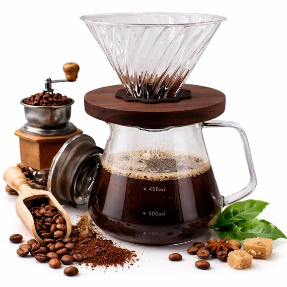 Zestaw do zaparzania kawy - szklany dzbanek Dripper 600 ml
