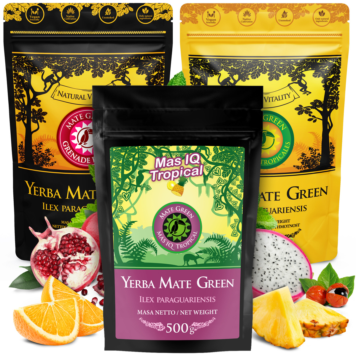 Zestaw Yerba Mate Green Najlepsze Owocowe 3x500g MIX 1,5kg Mango Ananas, 2.5 kg