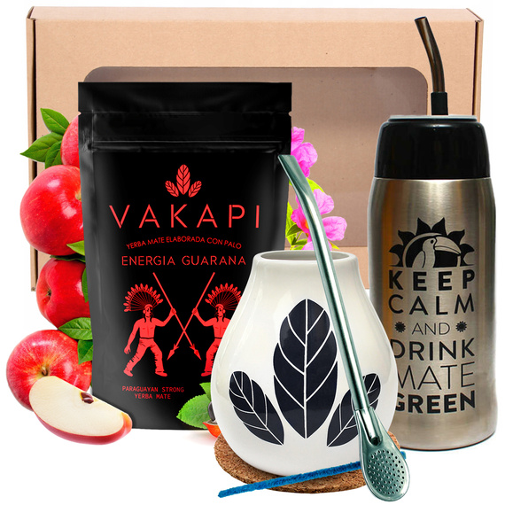 Zestaw NA PREZENT Yerba Mate Vakapi Energia Guarana 500g Yerbomos Bombilla Matero