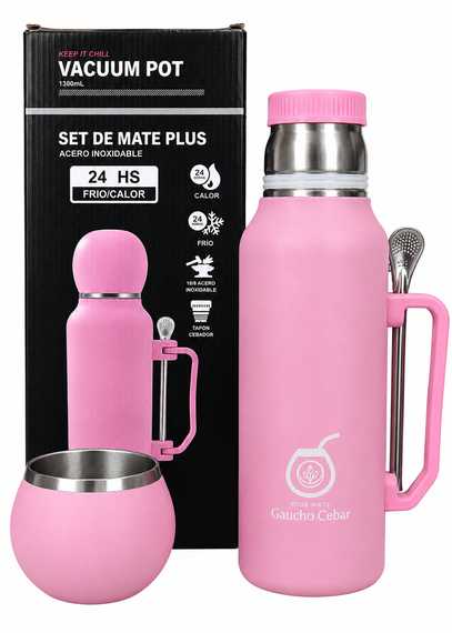 Termos SET DE MATE PLUS Lila róż YERBA MATE 1,3 L + TYKWA + BOMBILLA