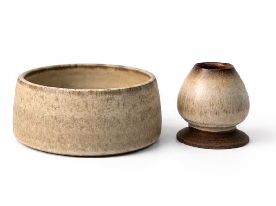 Ceramiczny zestaw do przygotowania herbaty Matcha - Miseczka i Podstawka pod Chasen "Rustic"