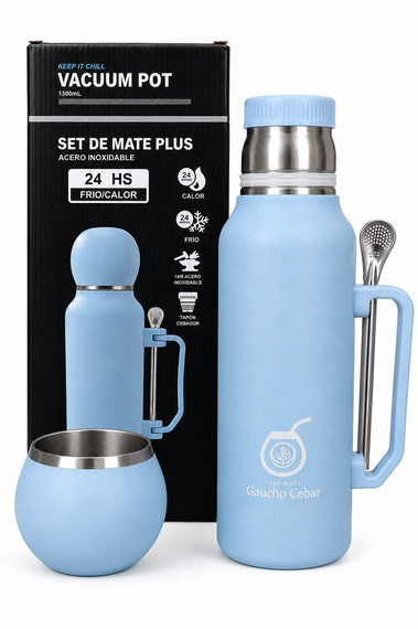 Termos SET DE MATE PLUS Blue YERBA MATE 1,3 L + TYKWA + BOMBILLA