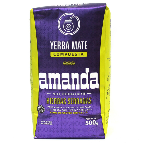 Yerba Mate Amanda Hierbas Serranas 500g - ziołowa, trzy rodzaje mięty
