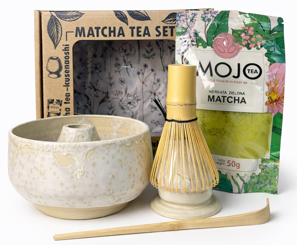 Zestaw Matcha Tea Set z ceramicznymi akcesoriami "Morska Perła" handmade w pudełku na prezent, 0.7 kg