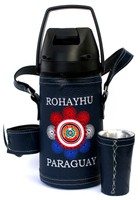Duży Termos do Yerba Mate TERERE Paraguay Rohayhu Mandala - granatowy z automatyczną pompką
