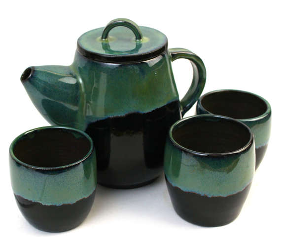 Ceramiczny zestaw do parzenia herbaty "Laguna" - czajniczek + trzy czarki