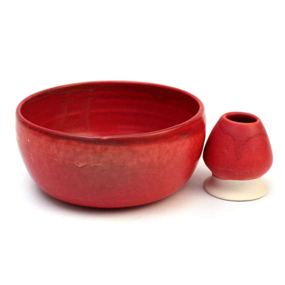 Ceramiczny zestaw do przygotowania herbaty Matcha - MAKOWY - Miseczka i Podstawka pod Chasen