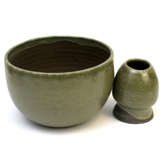 Ceramiczny zestaw do przygotowania herbaty Matcha - Miseczka i Podstawka pod Chasen