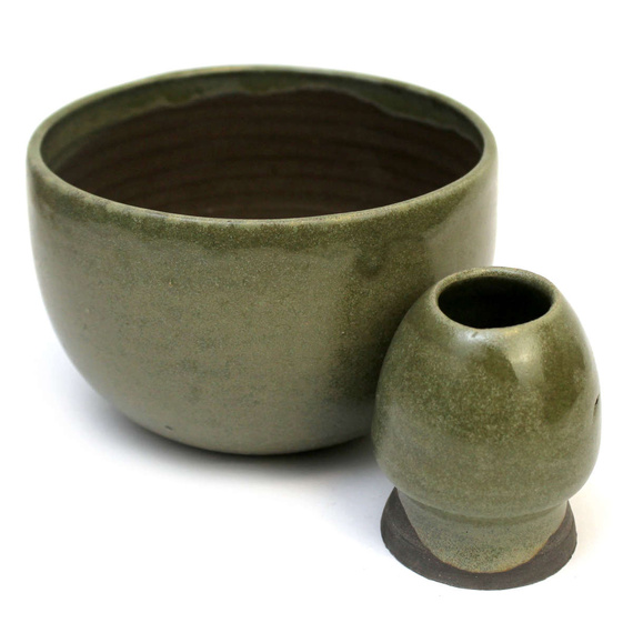 Ceramiczny zestaw do przygotowania herbaty Matcha - Miseczka i Podstawka pod Chasen