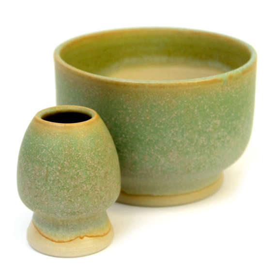 Ceramiczny zestaw do przygotowania herbaty Matcha - Miseczka i Podstawka pod Chasen
