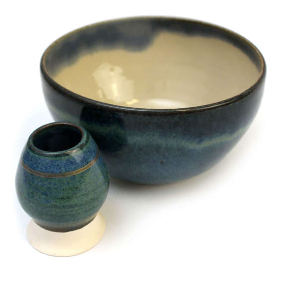 Ceramiczny zestaw do przygotowania herbaty Matcha - OCEAN - Miseczka i Podstawka pod Chasen