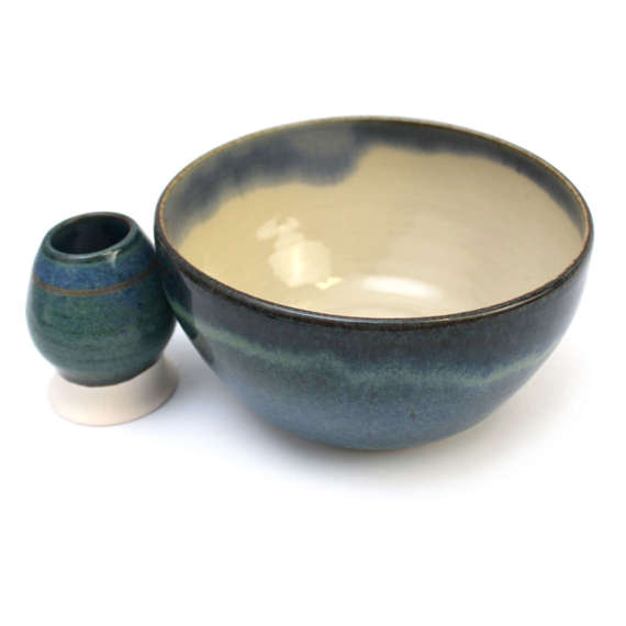 Ceramiczny zestaw do przygotowania herbaty Matcha - OCEAN - Miseczka i Podstawka pod Chasen