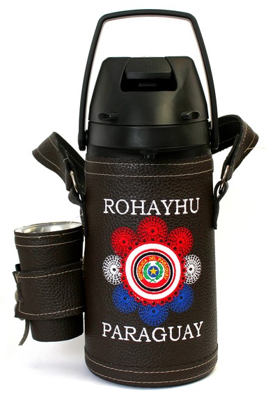 Duży Termos do Yerba Mate TERERE Paraguay Rohayhu Mandala - brązowy z automatyczną pompką