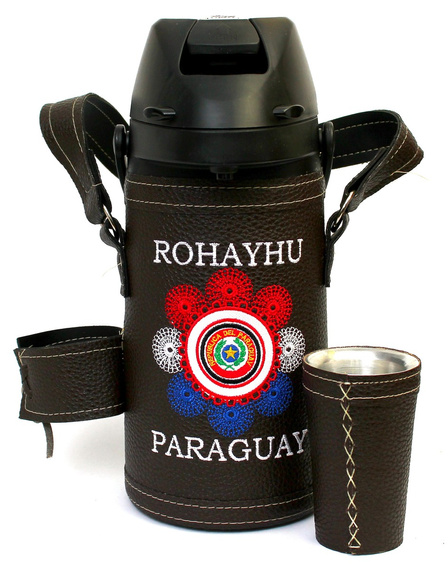 Duży Termos do Yerba Mate TERERE Paraguay Rohayhu Mandala - brązowy z automatyczną pompką