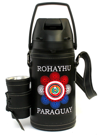 Duży Termos do Yerba Mate TERERE Paraguay Rohayhu Mandala - czarny z automatyczną pompką