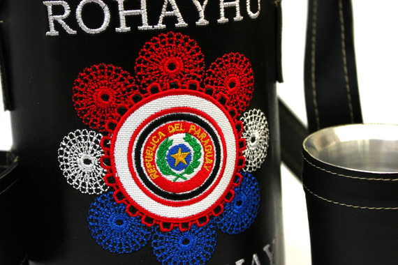 Duży Termos do Yerba Mate TERERE Paraguay Rohayhu Mandala - czarny z automatyczną pompką