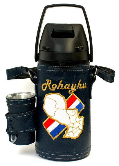 Duży Termos do Yerba Mate TERERE Paraguay Rohayhu - granatowy z automatyczną pompką
