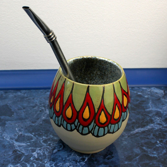 Matero ceramiczne toczone na kole "Pawi Ogon" ~ 350 ml