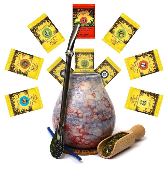 WIELKI poj Zestaw Yerba Mate 10x50g Tykwa Bombilla