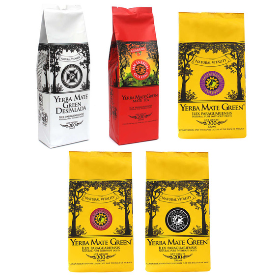WYPRZEDAŻ Yerba Mate Green 1 kg (5x200g) różne smaki - delikatnie uszkodzone opakowania