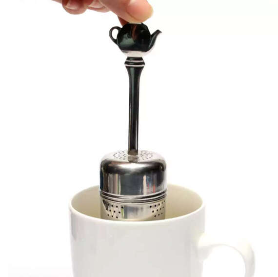 Zaparzacz nierdzewny z rączką w kształcie czajniczka do yerba mate, herbaty, ziół