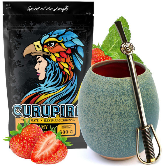 Zestaw na prezent Yerba Mate Curupira Truskawkowa 500g Naczynko handmade bombilla z alpaki